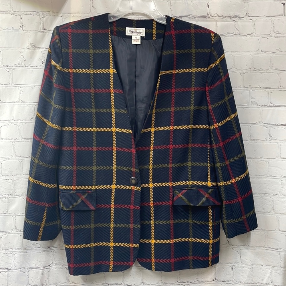 Worthington Vintage Plaid Academia size 12 blazer lined jacket